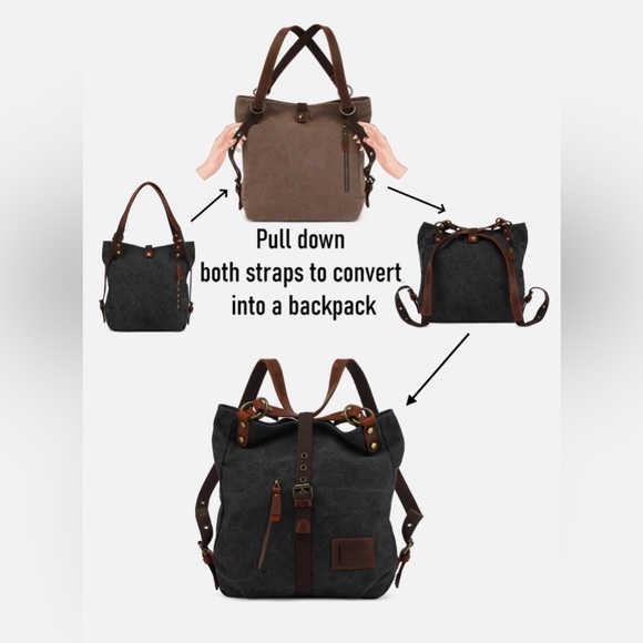 Canvas Tote/Convertible Backpack with Leather Accents - Picture 2 of 11